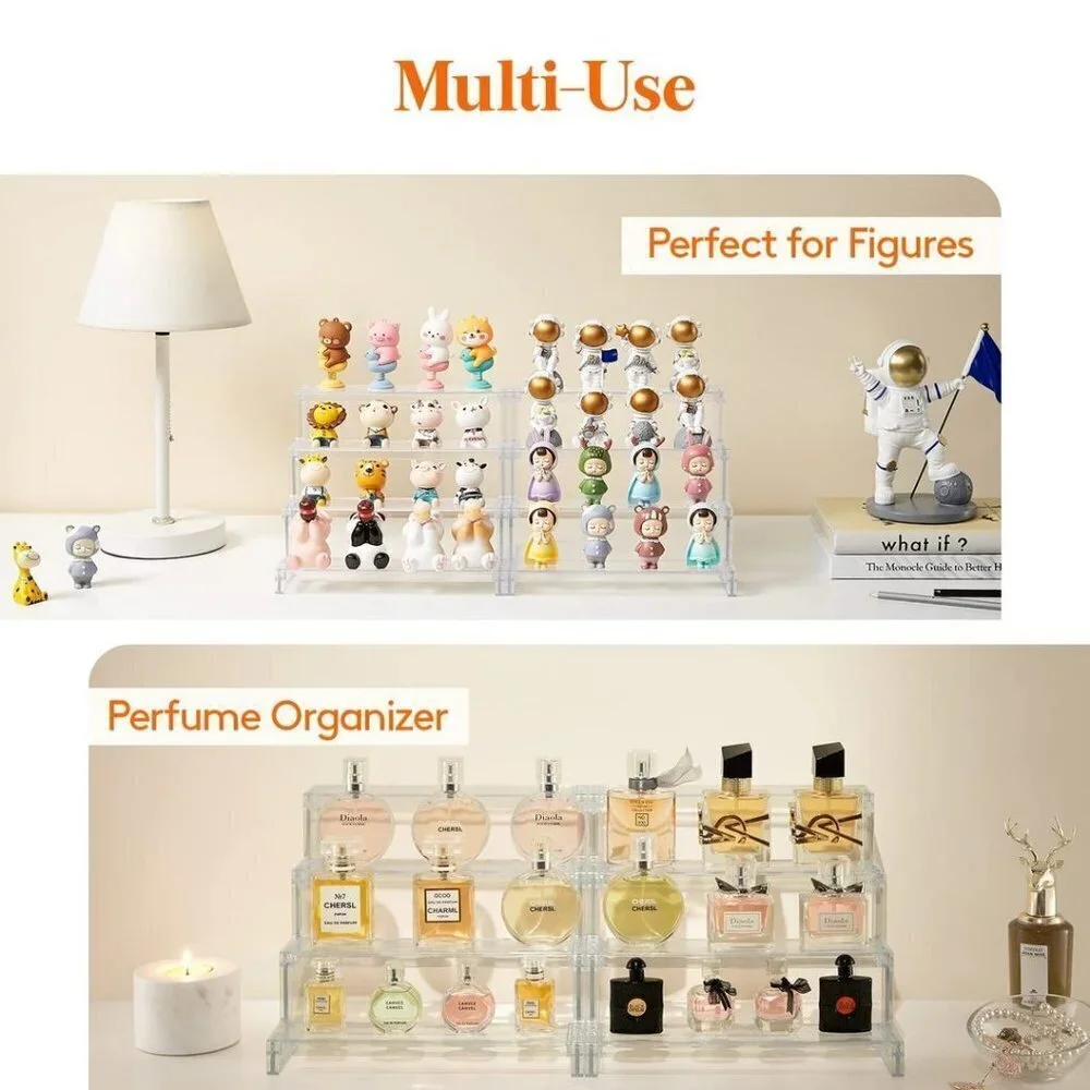 4 Tier Clear Display Risers Stand, Plastic Organizers for Figures - 9inch_2 pack